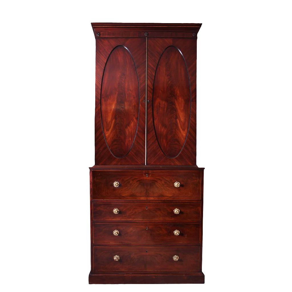 Narrow George III Hepplewhite Secretaire Bookcase by Nwtiques with rich wood and elegant design