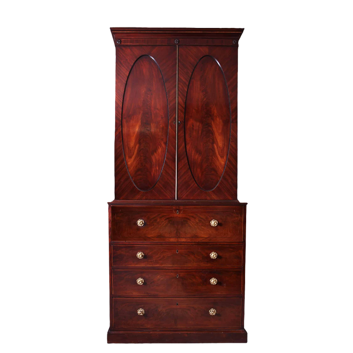 Narrow George III Hepplewhite Secretaire Bookcase by Nwtiques with rich wood and elegant design