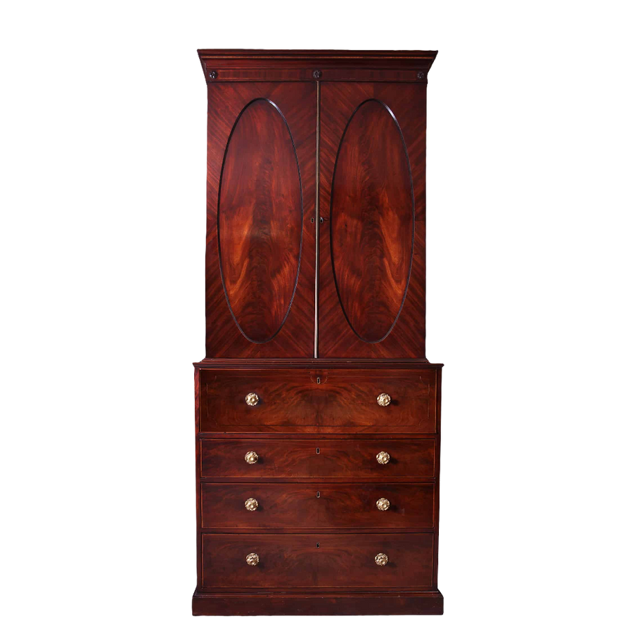 Narrow George III Hepplewhite Secretaire Bookcase by Nwtiques with rich wood and elegant design