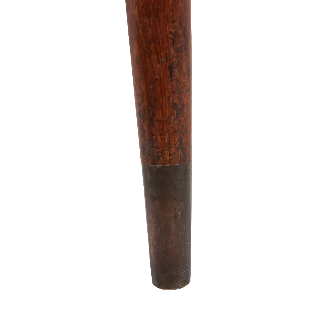 Close-up of wooden leg with metal sleeve detail from Collection EE30 Chandigargh armchair circa 1960s vintage design