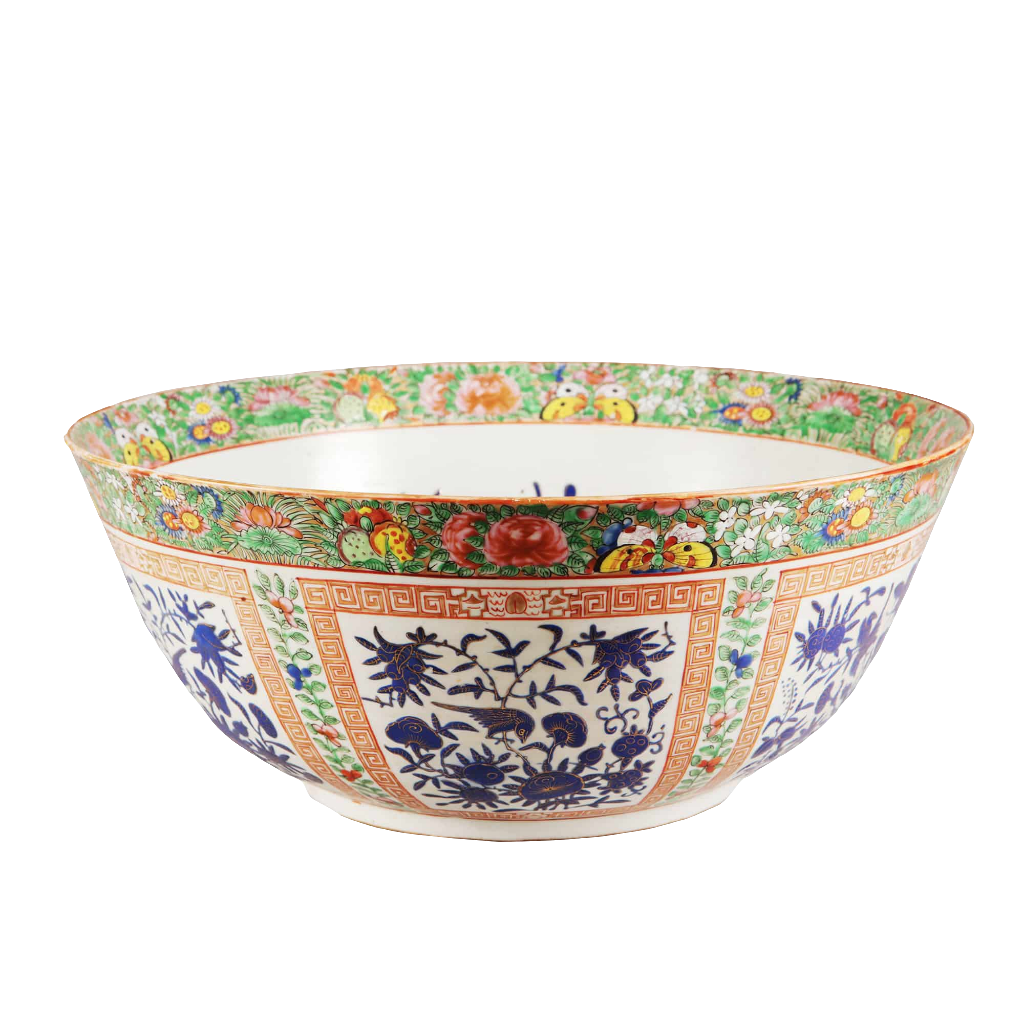 19th century Chinese export porcelain bowl with floral panels, Islamic market design, offered by Nwtiques