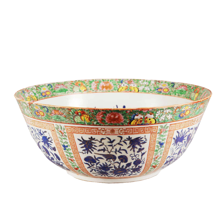 19th century Chinese export porcelain bowl with floral panels, Islamic market design, offered by Nwtiques