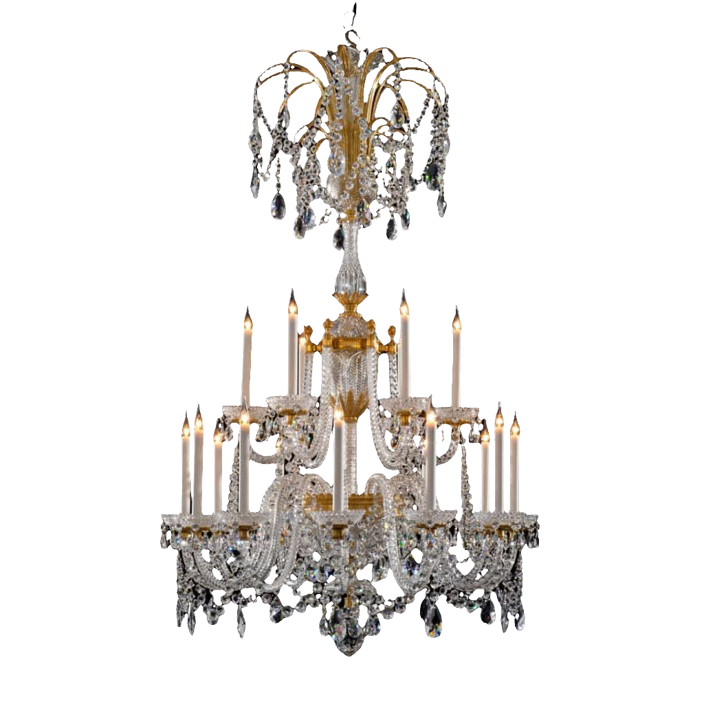18 Branch Osler Perry Cut Glass and Ormolu Chandelier by Nicholas Wells Antiques with 18 lights and crystal details