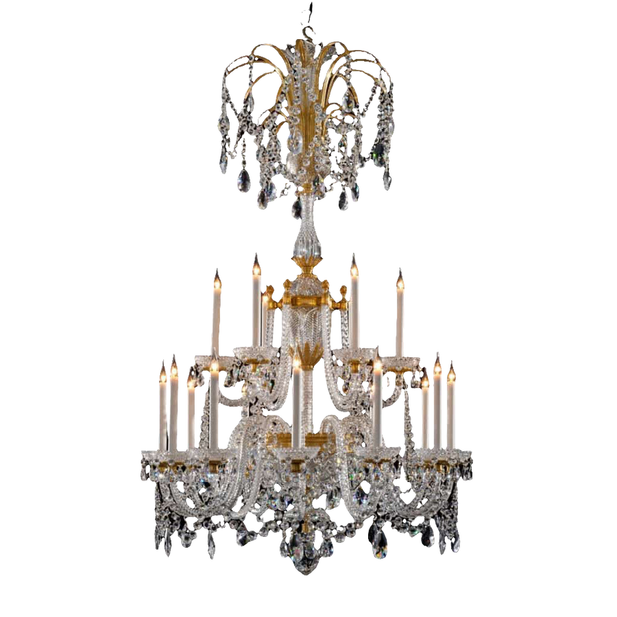 18 Branch Osler Perry Cut Glass and Ormolu Chandelier by Nicholas Wells Antiques with 18 lights and crystal details