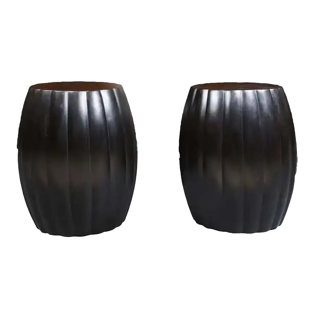 Pair of polished ebony stools with sleek vertical grooves from Collection EE30 elegant modern design