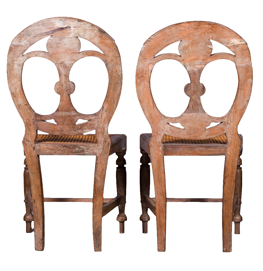 Set of six 19th century Goan side chairs with pierced oval backs and cane seats by Nwtiques