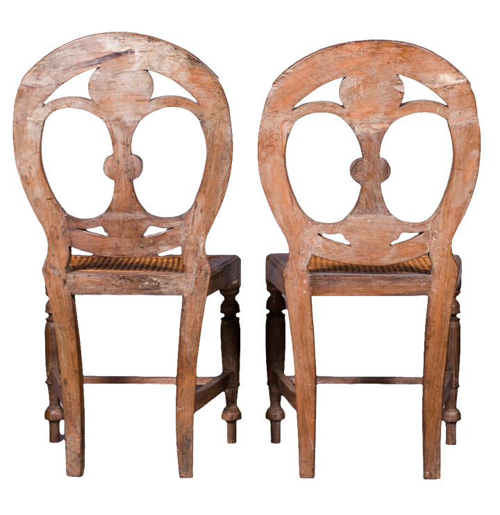 Set of six 19th century Goan side chairs with pierced oval backs and cane seats by Nwtiques