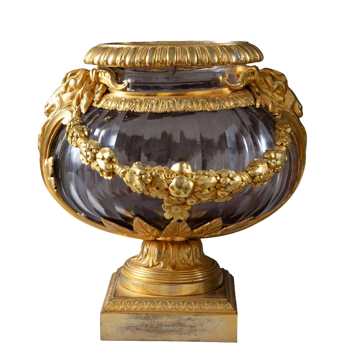 Neo-Classical faceted glass vase with gilded ormolu mounts from Collection CK20, circa 1800 Northern Europe or Russia