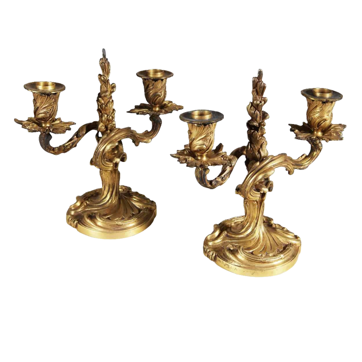 Pair of Gilt Bronze French Louis XV Rococo Candelabra by Jollet & Cie