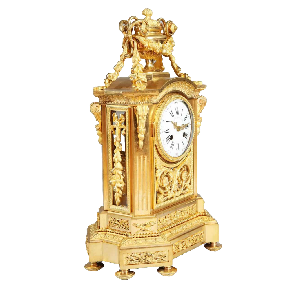 Fine gilt bronze antique mantel clock by Société des Bronzes de Paris, sold by Nwtiques