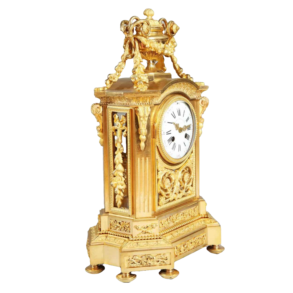 Fine gilt bronze antique mantel clock by Société des Bronzes de Paris, sold by Nwtiques
