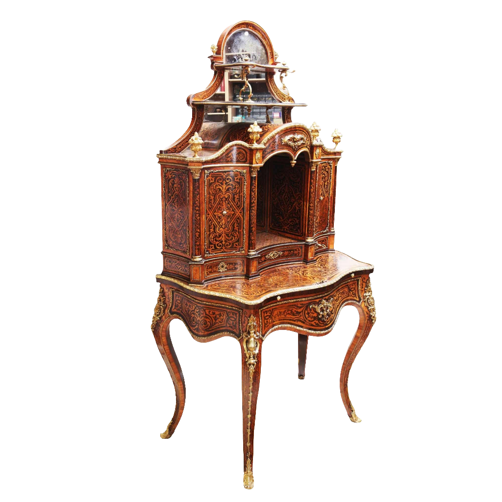 Napoleon III marquetry secretaire with gilt bronze mounts and mirrored back by Nwtiques circa 1870 France