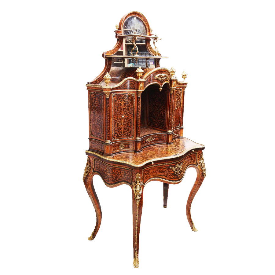Napoleon III marquetry secretaire with gilt bronze mounts and mirrored back by Nwtiques circa 1870 France