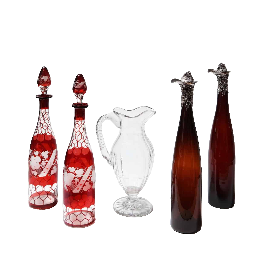 A Pair of silver mounted 19th century decanters with red glass design from Collection TH10
