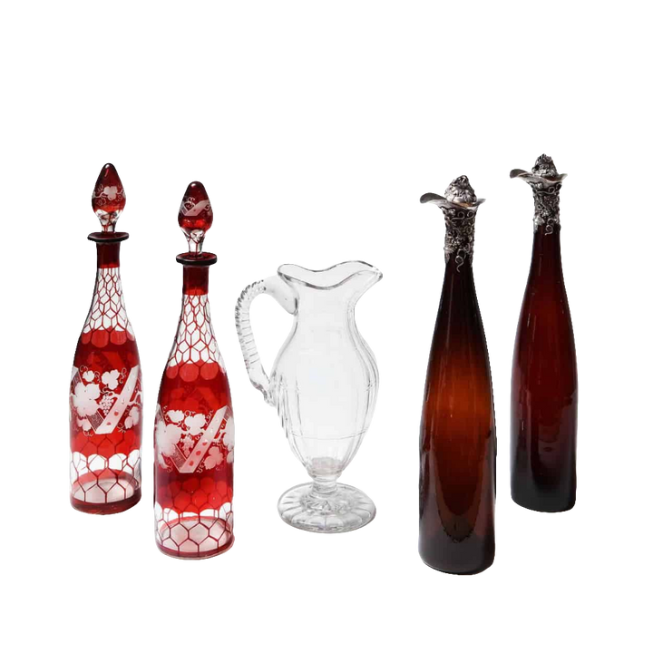 A Pair of silver mounted 19th century decanters with red glass design from Collection TH10