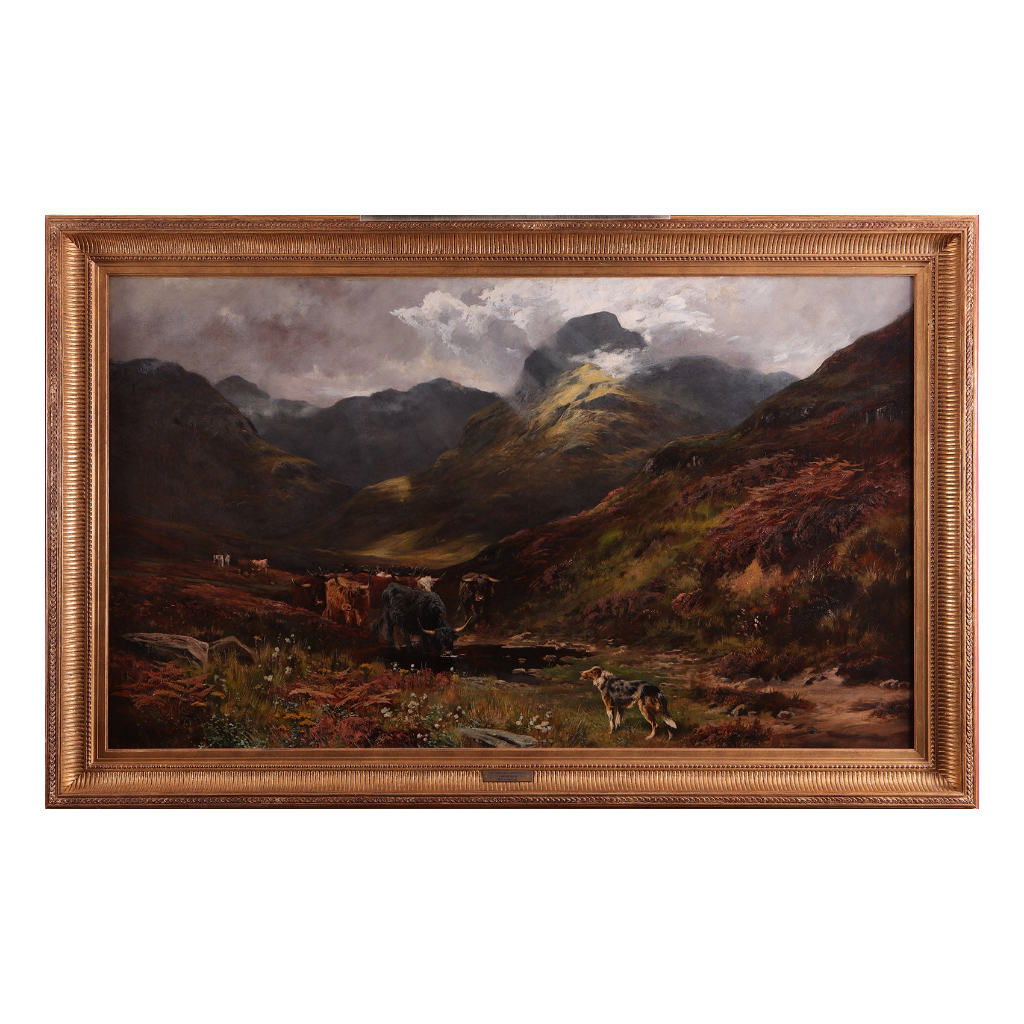 Henry Hadfield Cubley oil painting near Inversnaid Loch Lomond with landscape and cattle framed Collection PK10
