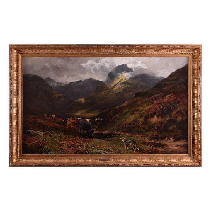 Henry Hadfield Cubley oil painting near Inversnaid Loch Lomond with landscape and cattle framed Collection PK10