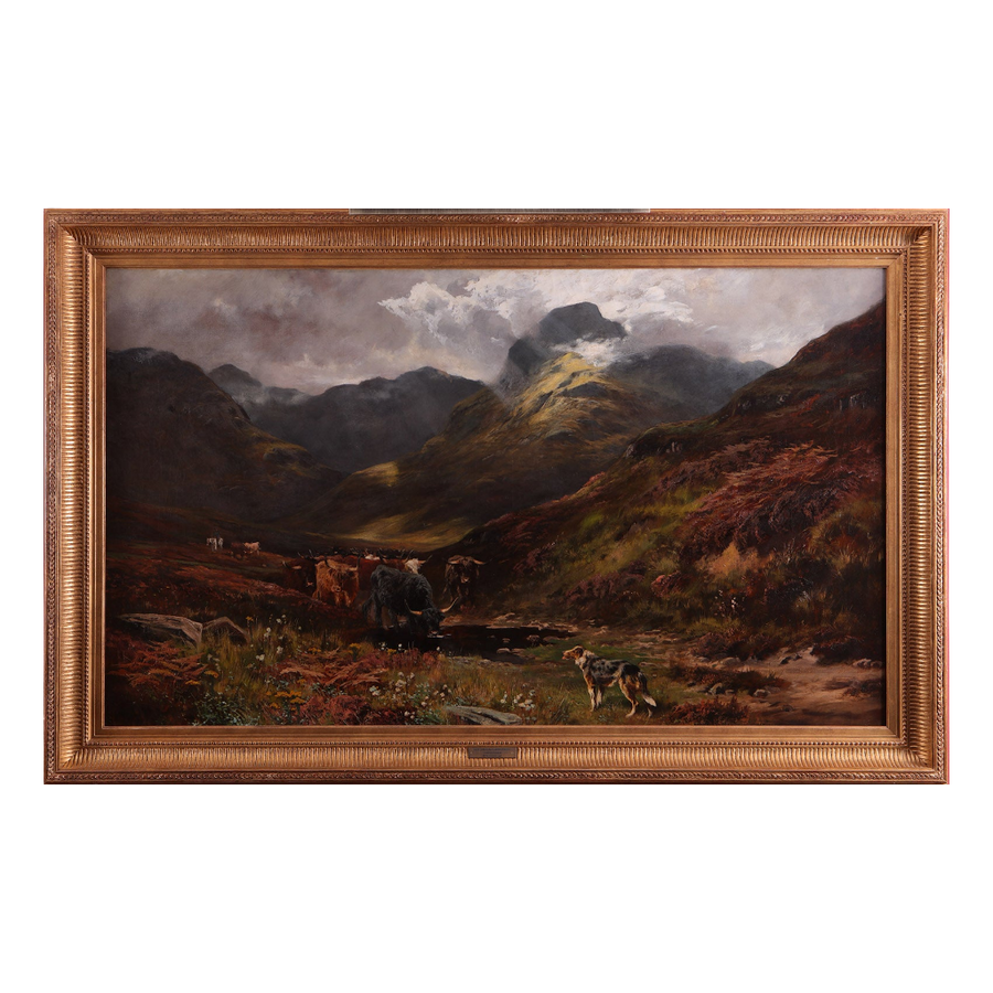 Henry Hadfield Cubley oil painting near Inversnaid Loch Lomond with landscape and cattle framed Collection PK10