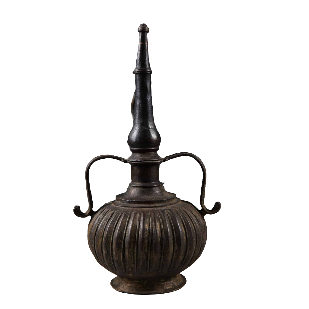 Mughal Bronze Rosewater Sprinkler with scrolled handles and elongated neck by Collection EE20 circa 1850 India