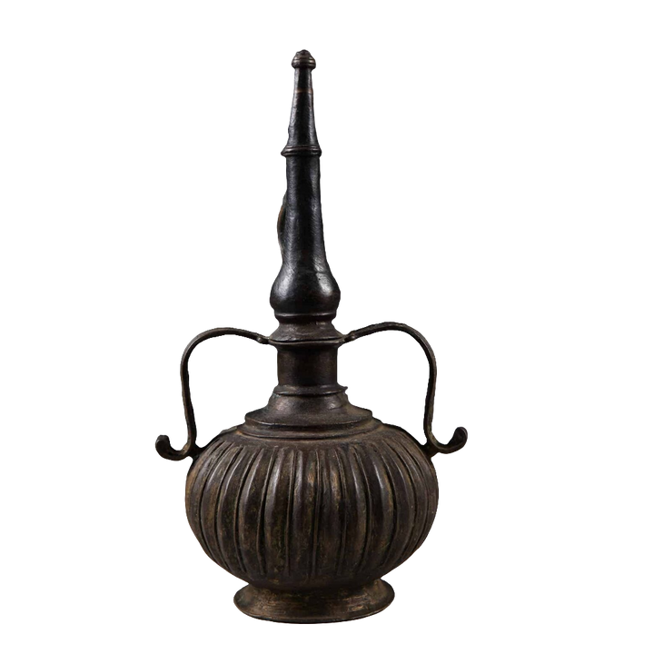 Mughal Bronze Rosewater Sprinkler with scrolled handles and elongated neck by Collection EE20 circa 1850 India