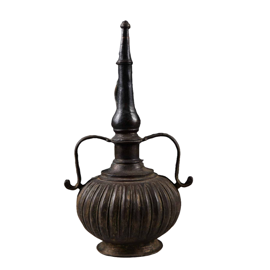 Mughal Bronze Rosewater Sprinkler with scrolled handles and elongated neck by Collection EE20 circa 1850 India