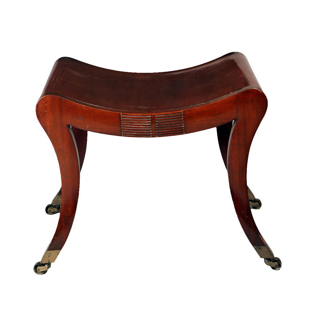 Regency mahogany sabre legged saddle stool with brass casters from Collection TH10 displayed on white background