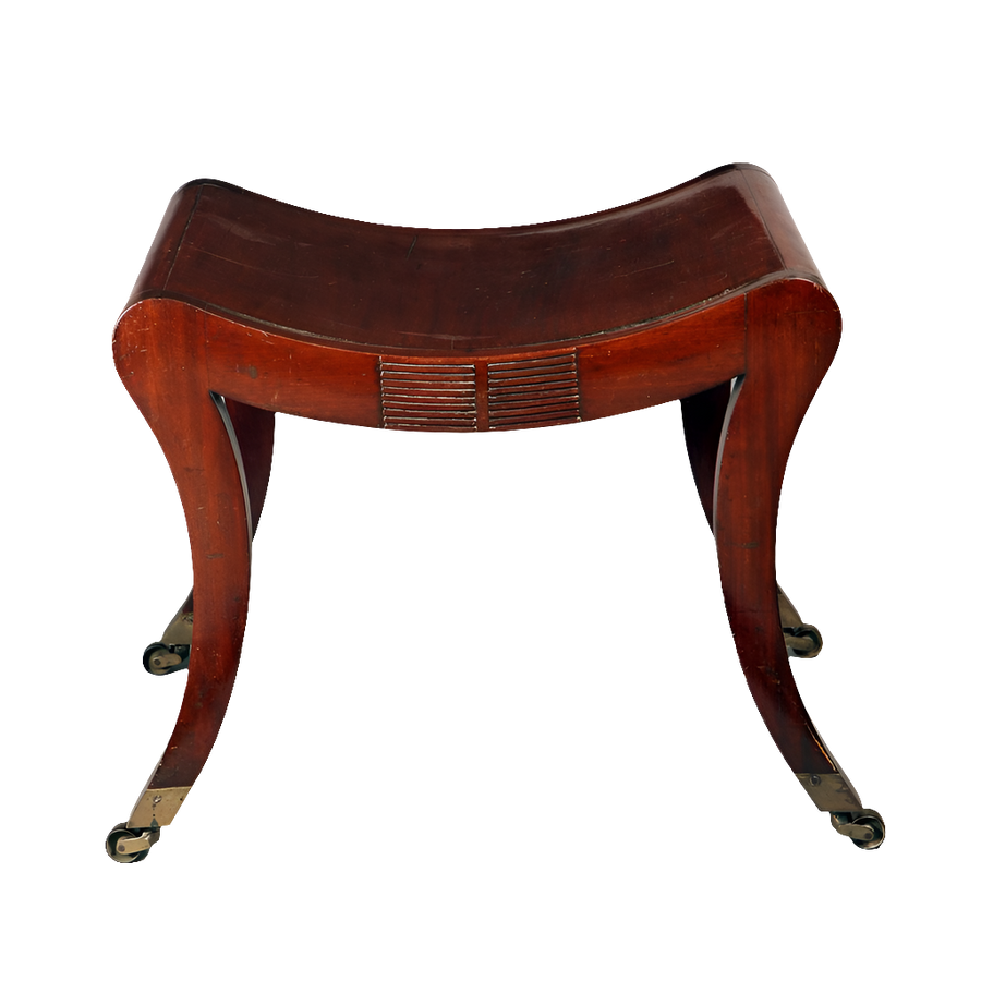 Regency mahogany sabre legged saddle stool with brass casters from Collection TH10 displayed on white background