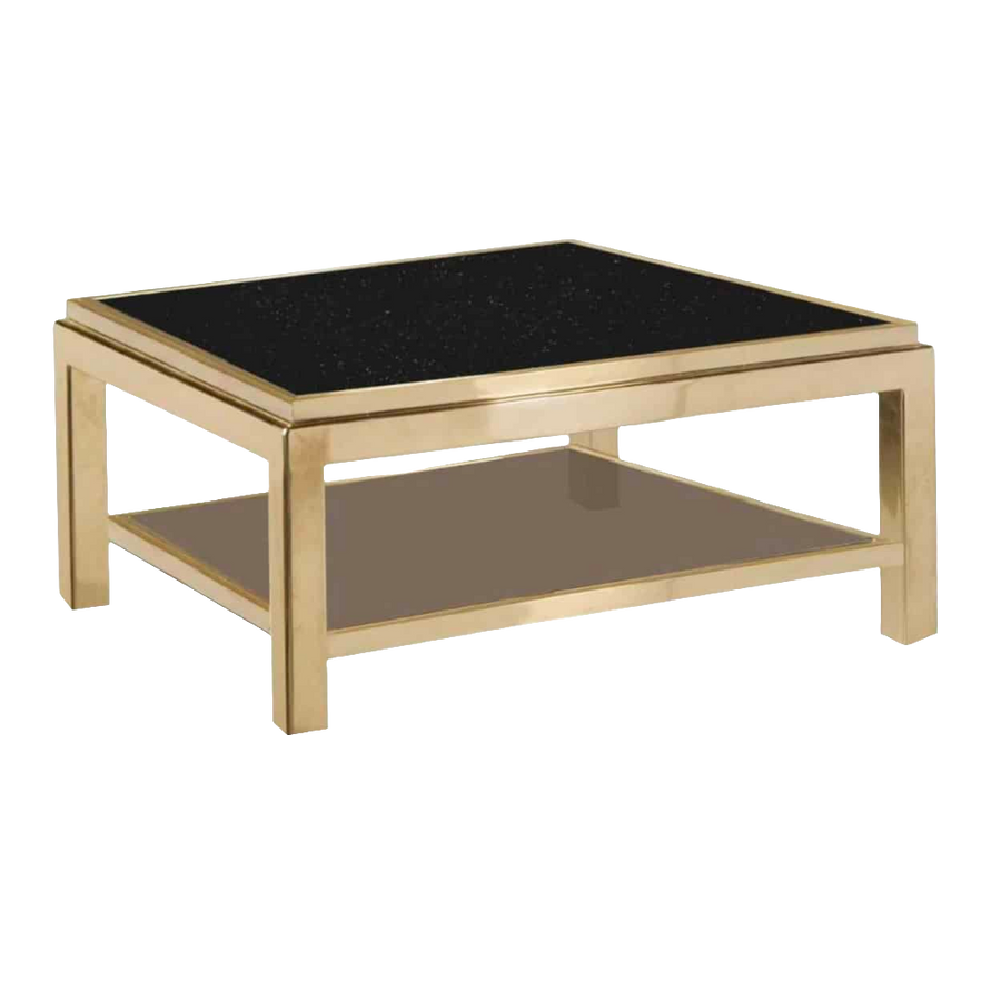 Willy Rizzo Flaminia gold plated low table with black top and lower gold shelf by Collection CK30