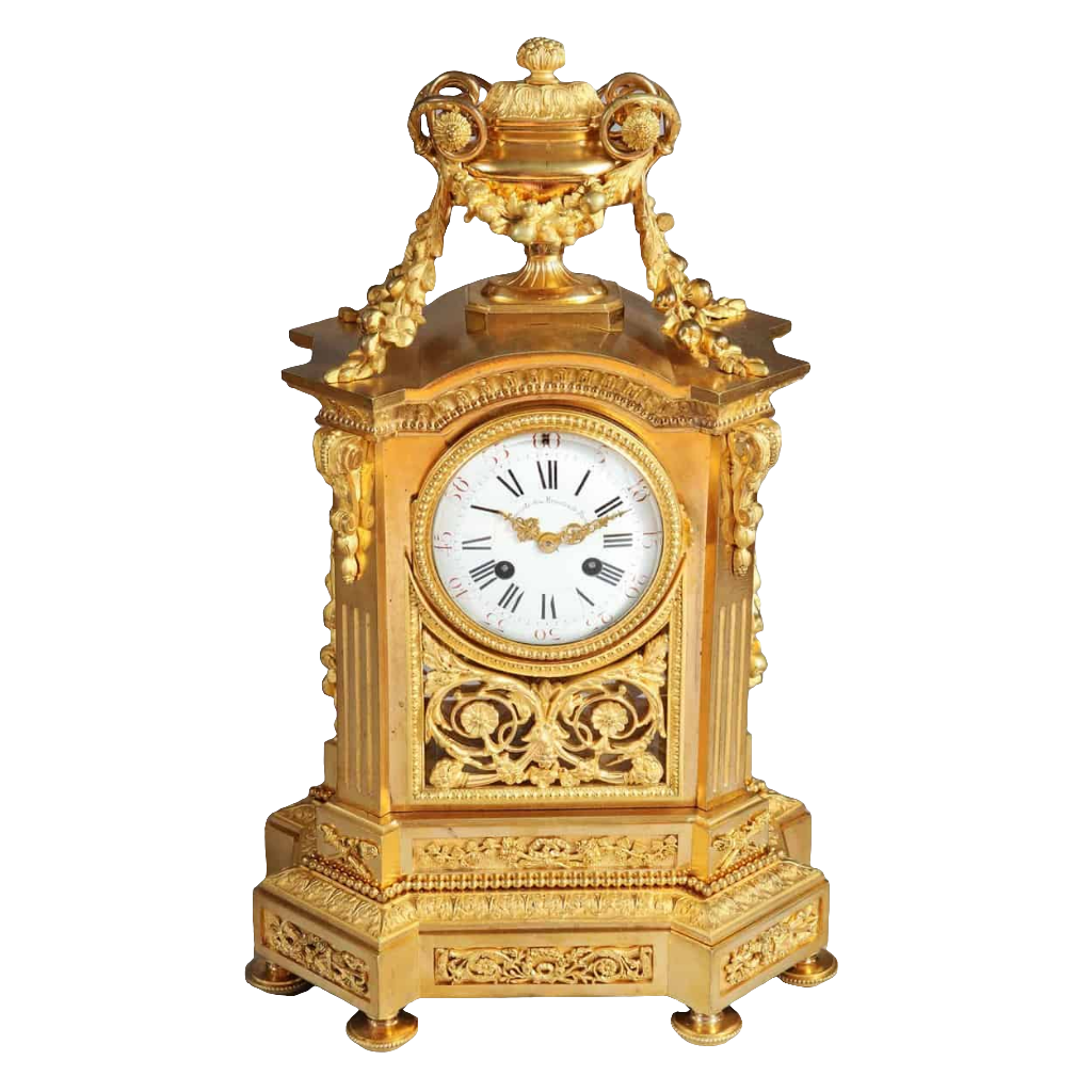 Fine gilt bronze antique mantel clock by Société des Bronzes de Paris offered by Nwtiques