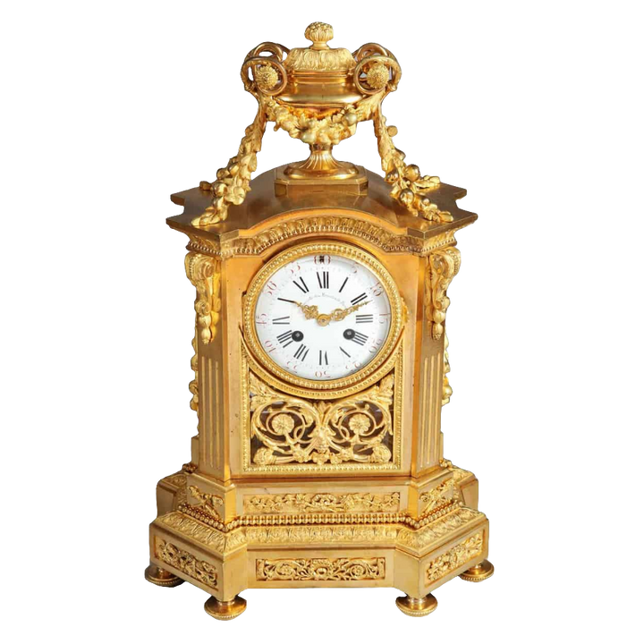 Fine gilt bronze antique mantel clock by Société des Bronzes de Paris offered by Nwtiques