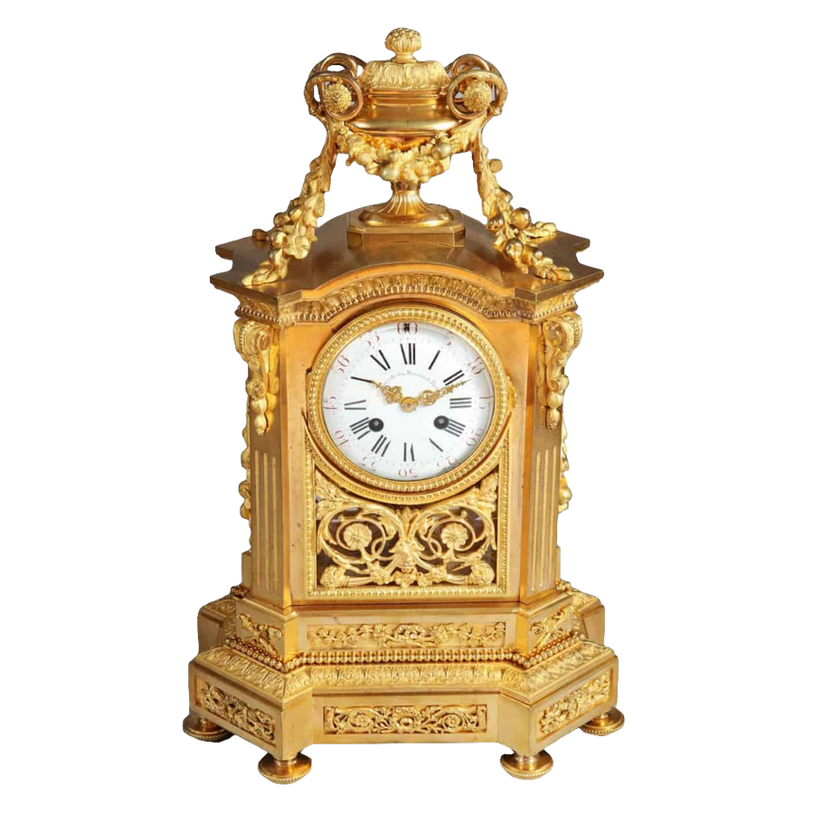 Fine gilt bronze antique mantel clock by Société des Bronzes de Paris offered by Nwtiques