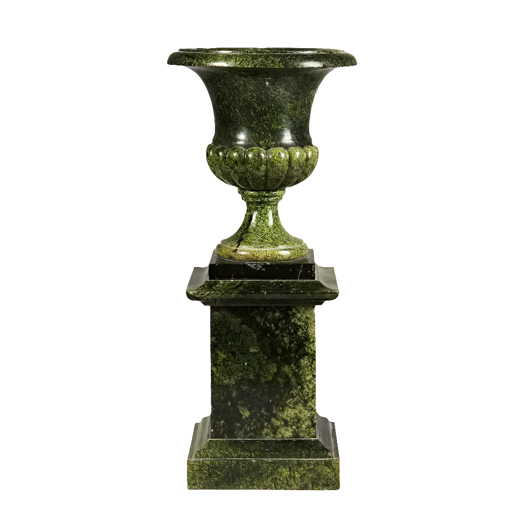 Green Alps Jade Campagna vase on stand with neoclassical design by Collection TH20, circa 1820 Italian craftsmanship
