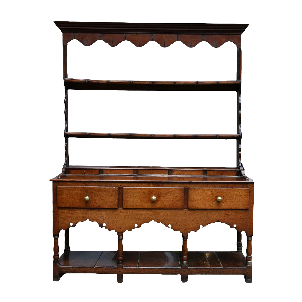 18th century oak Welsh dresser with three drawers and shelves, classic design by Collection CK20