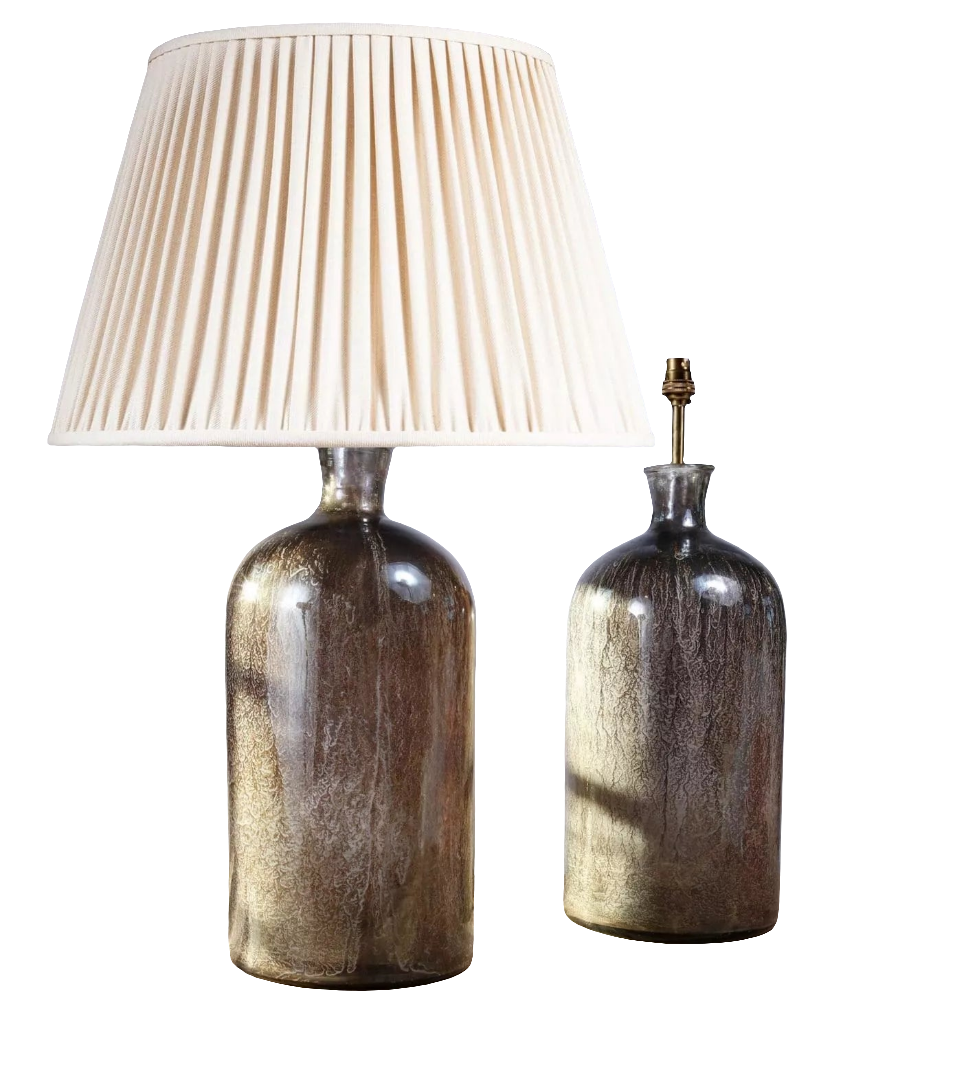 Large pair of decorative Eglomise Glass Jars at table lamps with antique silvered eglomisé decoration circa 1920