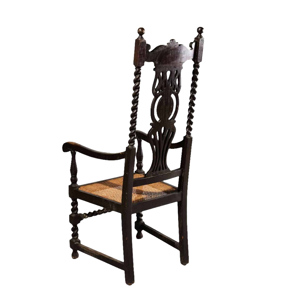 Ebonised Anglo Indian High Back Armchair with cane seat and spiral supports from Collection EE30, circa 1870.