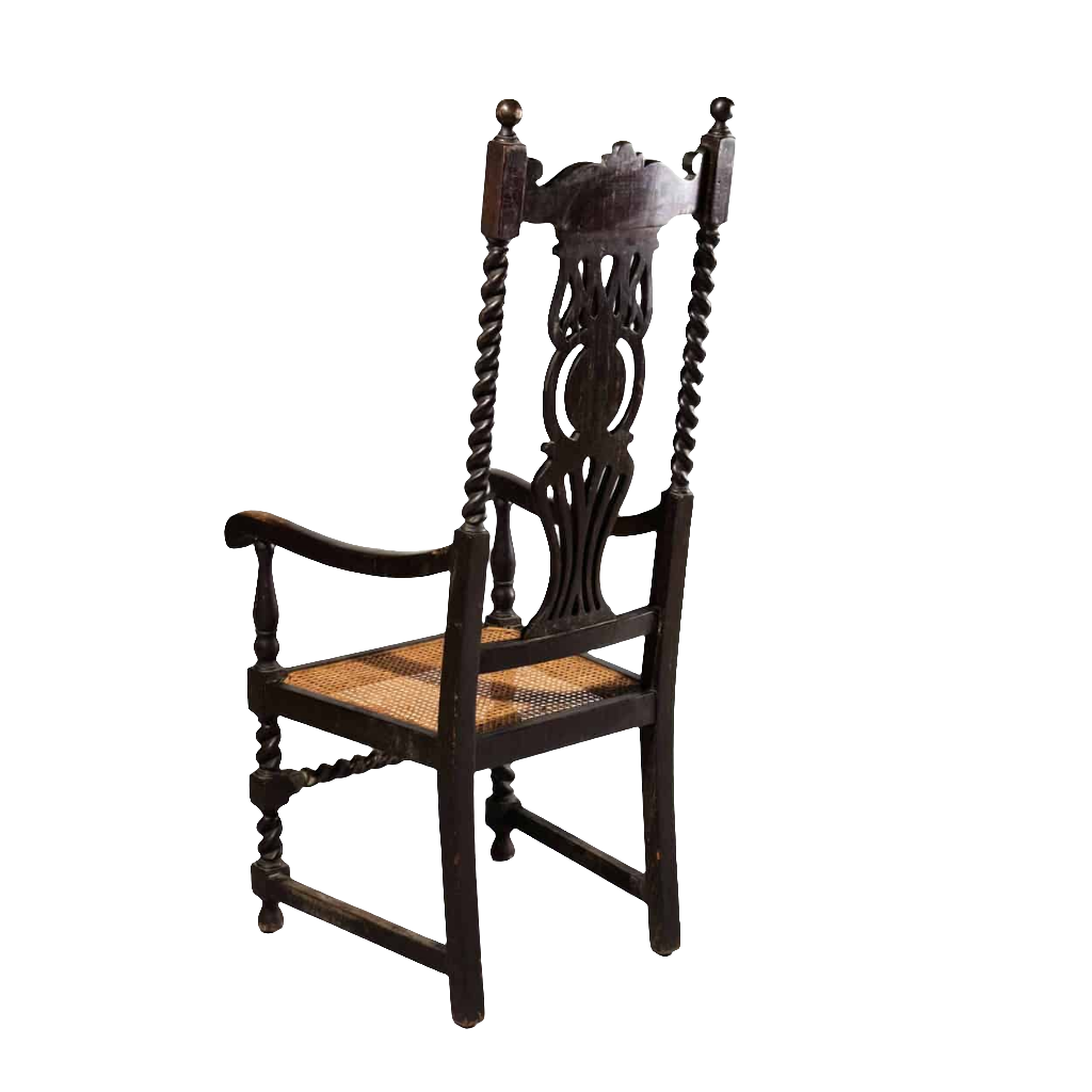 Ebonised Anglo Indian High Back Armchair with cane seat and spiral supports from Collection EE30, circa 1870.
