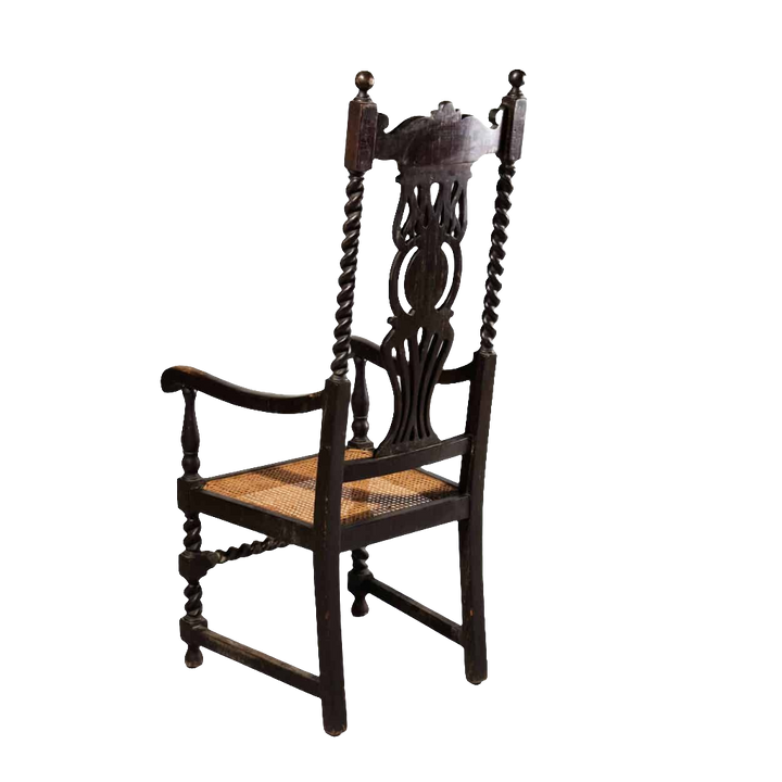 Ebonised Anglo Indian High Back Armchair with cane seat and spiral supports from Collection EE30, circa 1870.