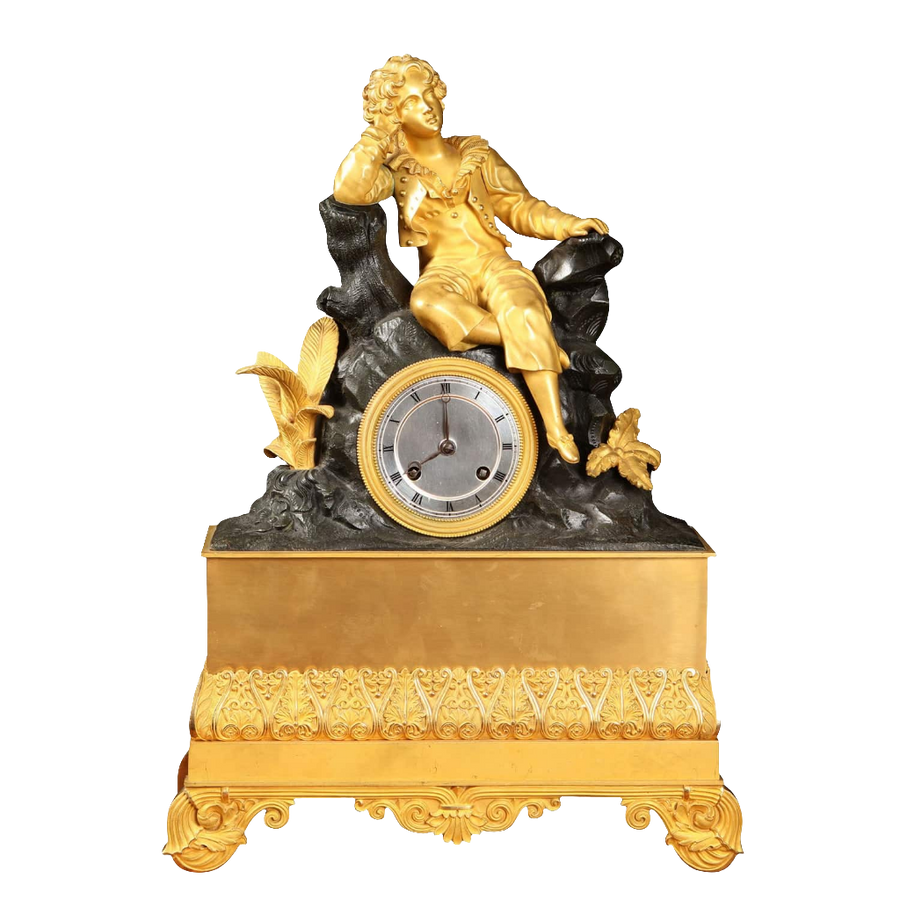 19th-century Lord Byron gilt bronze mantel clock with Roman numerals by Nwtiques