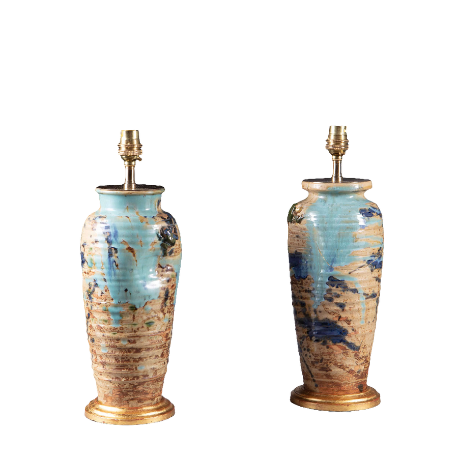 Pair of late Edo Japanese vases adapted as lamps with gold kintsugi repair by Collection TH20