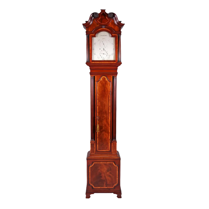 George III mahogany longcase clock by Thomas Wright, circa 1785, offered by Nwtiques