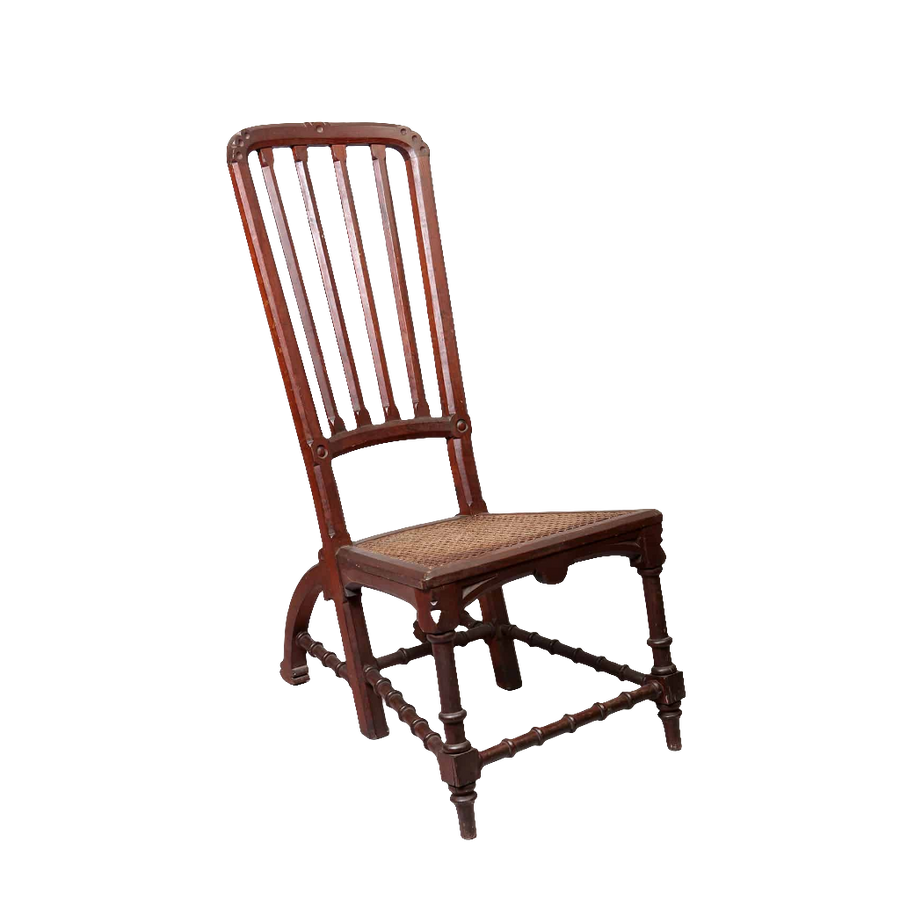 Spanish Barcelona Chair with hand-caned seat and Gothic-Japanese design, vintage hardwood by Collection EE30