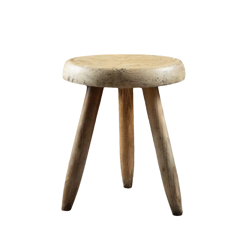 Charlotte Perriand Berger Stool in turned ash wood vintage mid-century design Collection EE30