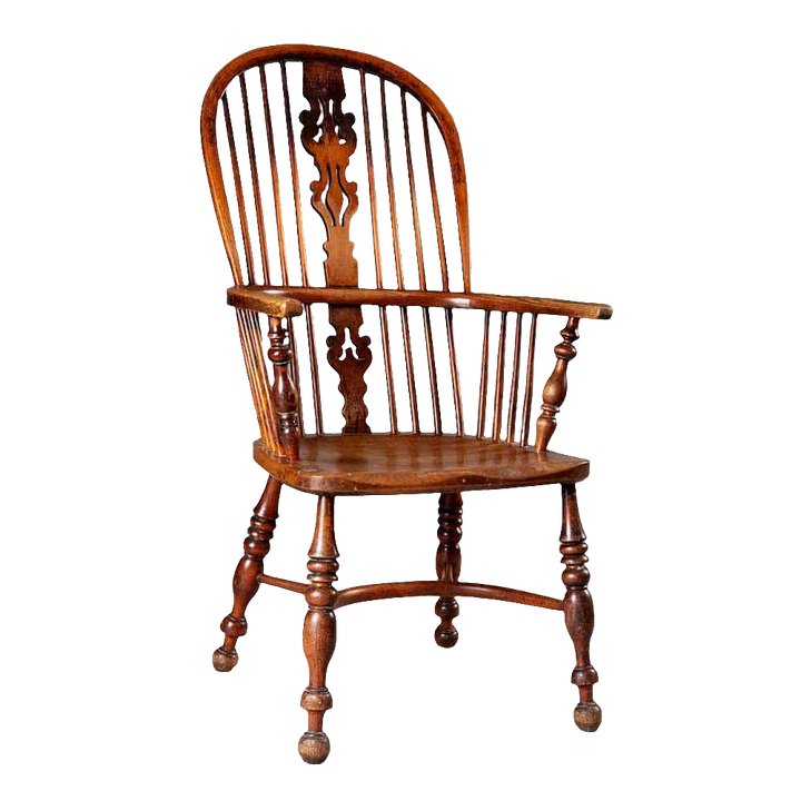 Original yew wood Windsor chair circa 1830 with carved back and turned legs from Collection CK20