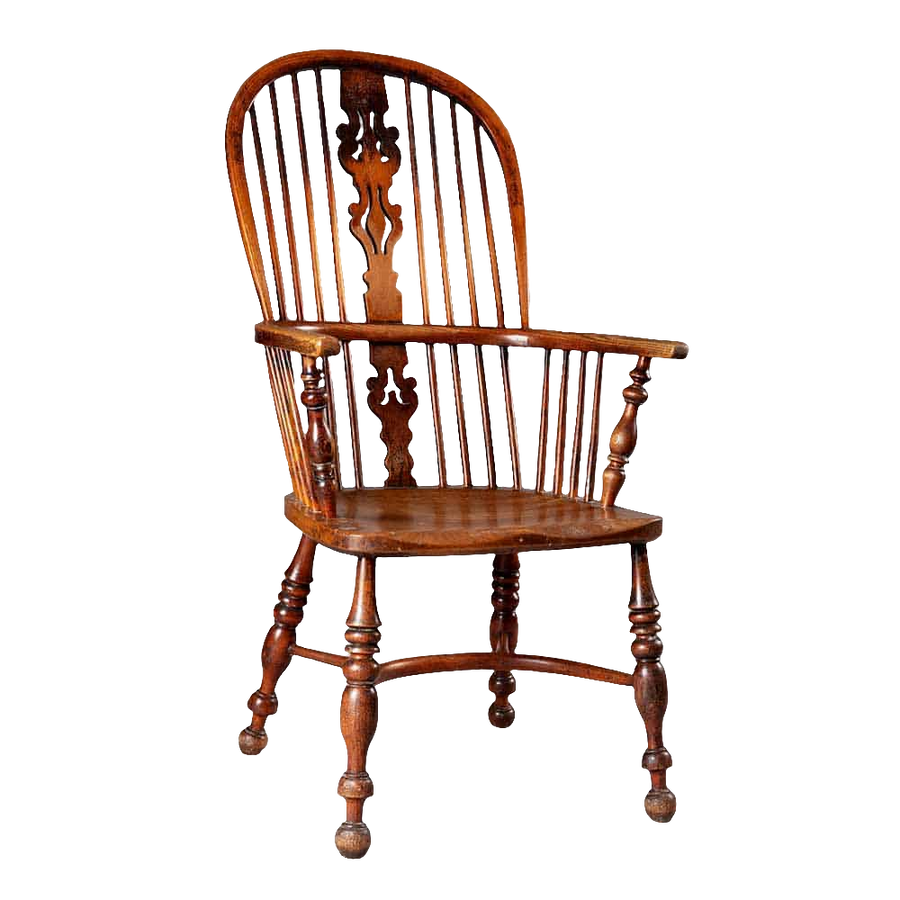 Original yew wood Windsor chair circa 1830 with carved back and turned legs from Collection CK20