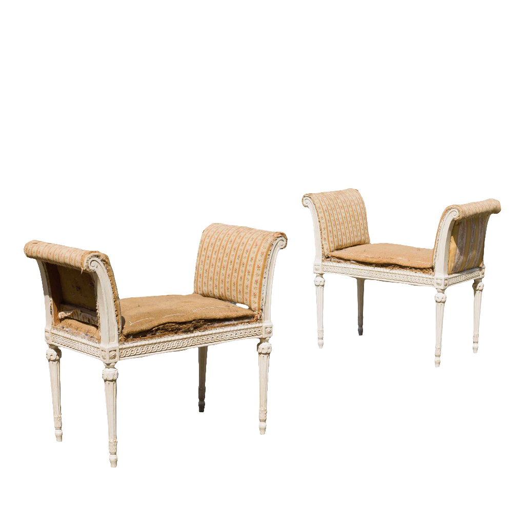 Pair of 19th century French neo-classical window seats with carved wood frames by Collection CK20