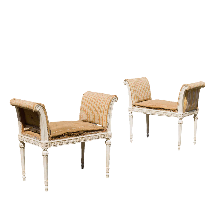 Pair of 19th century French neo-classical window seats with carved wood frames by Collection CK20
