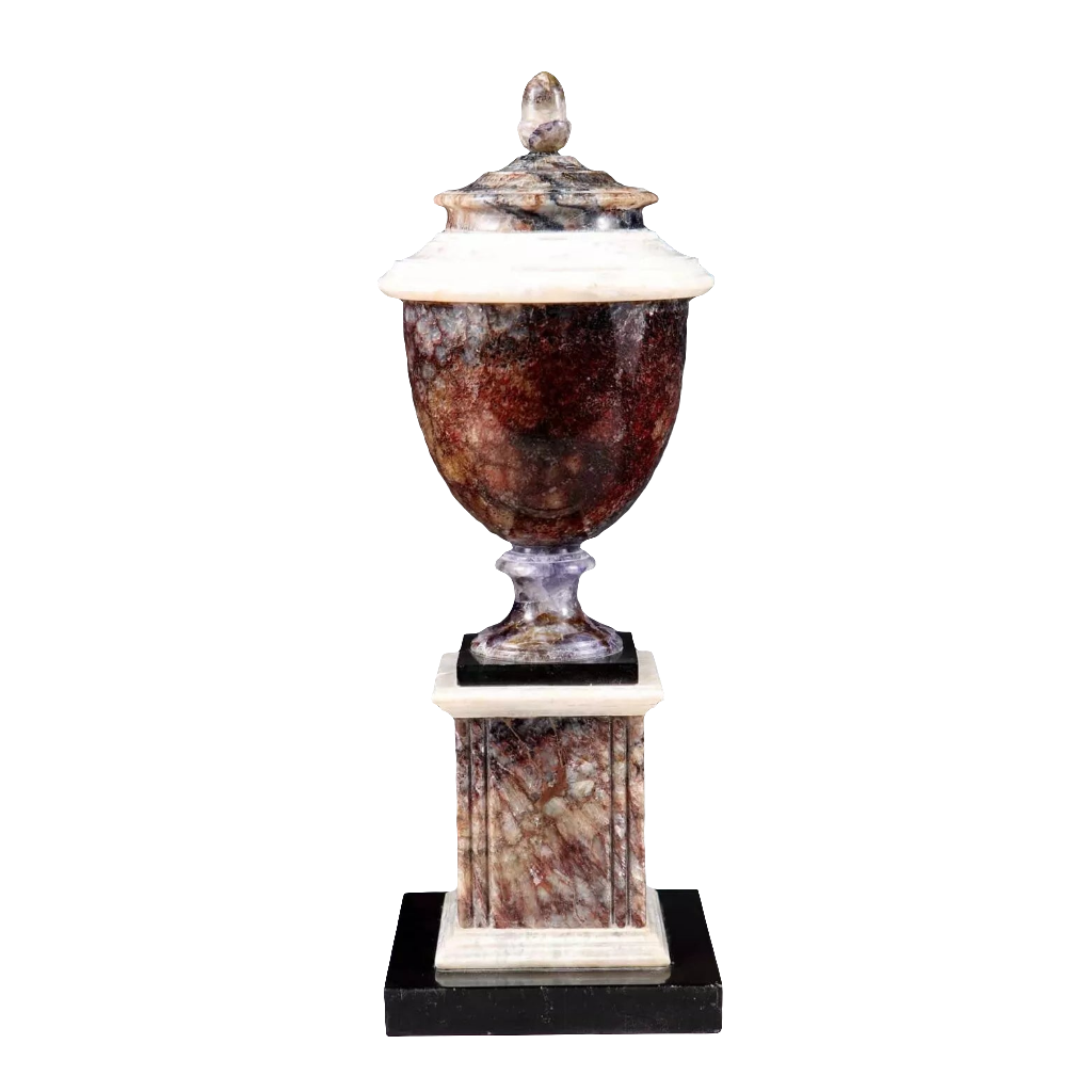 George III Derbyshire Blue John urn with marble base from Collection TH20, showcasing refined 18th-century craftsmanship