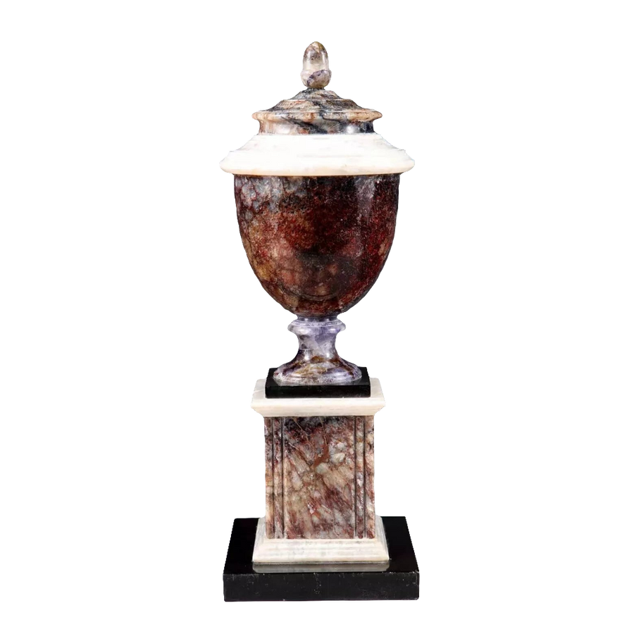 George III Derbyshire Blue John urn with marble base from Collection TH20, showcasing refined 18th-century craftsmanship