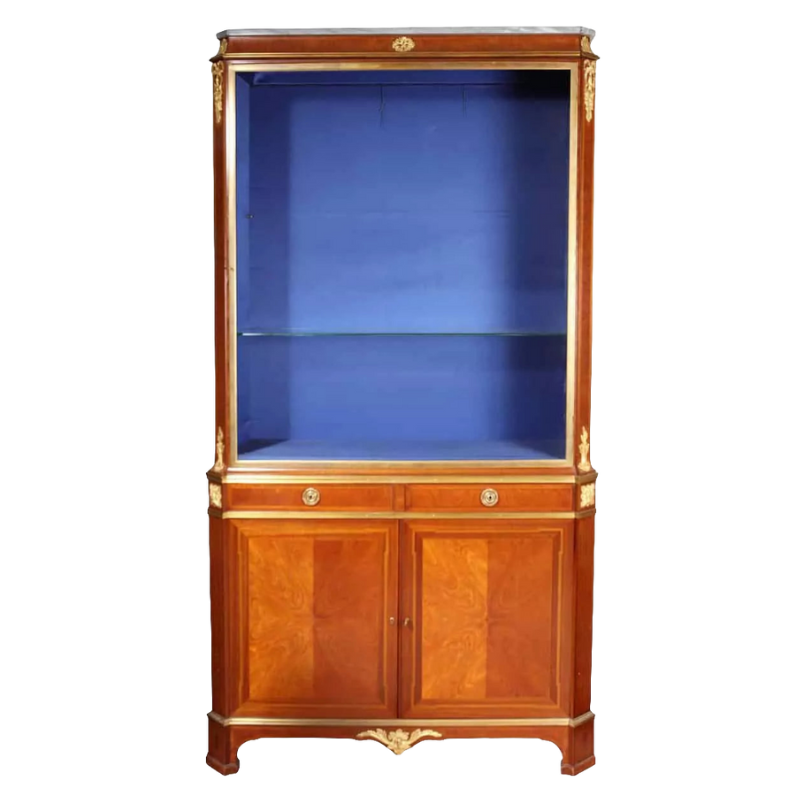 Late 19th century Napoleon III French vitrine cabinet by Nwtiques with tulipwood veneers and gilt bronze details