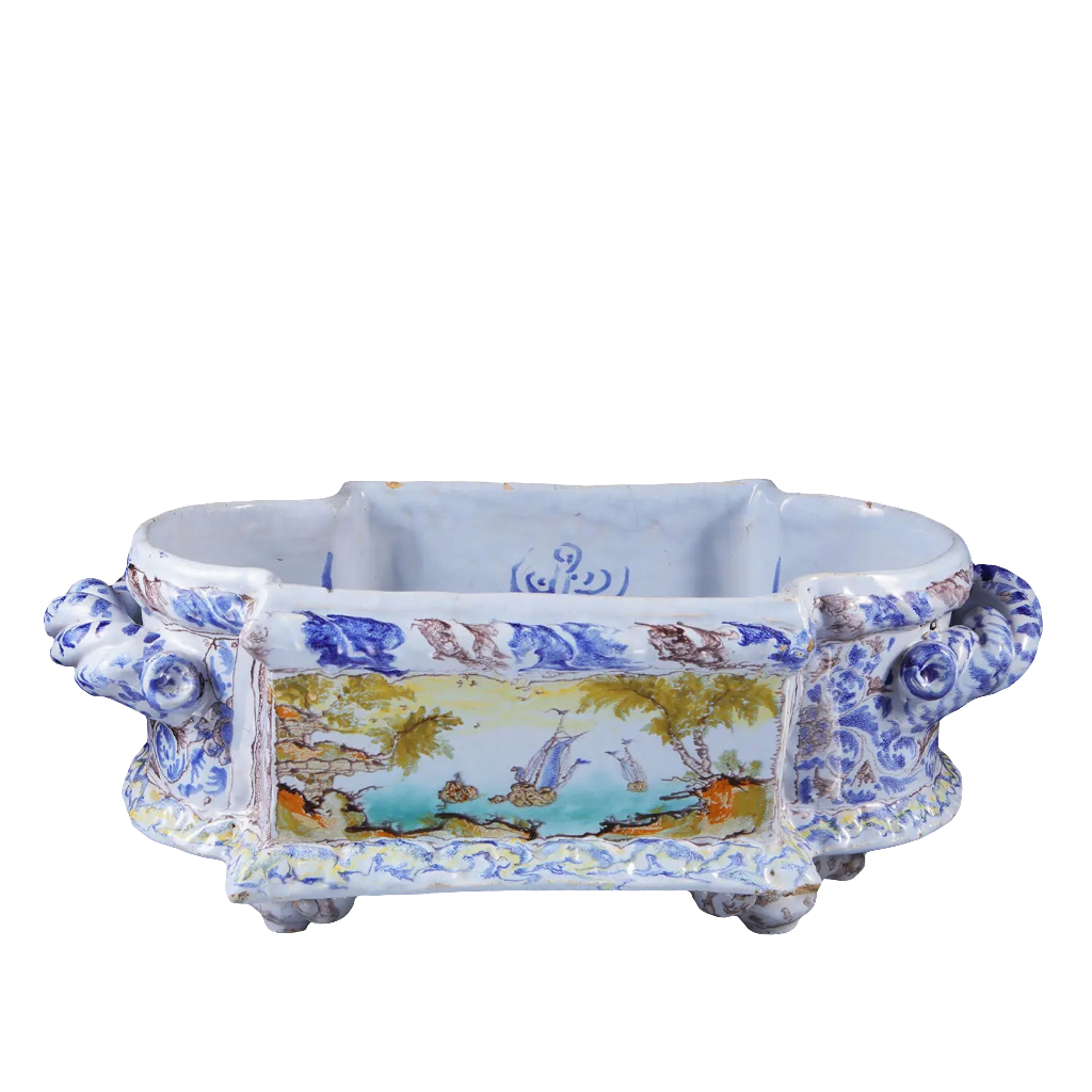 Handcrafted 17th century style Nevers Pottery Jardiniere with blue and white finish by Collection EE10